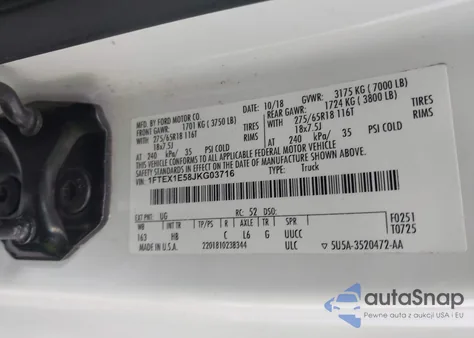 2018 Ford F-150 Lariat из США, поврежденный, VIN 1FTEX1E58JKG03716